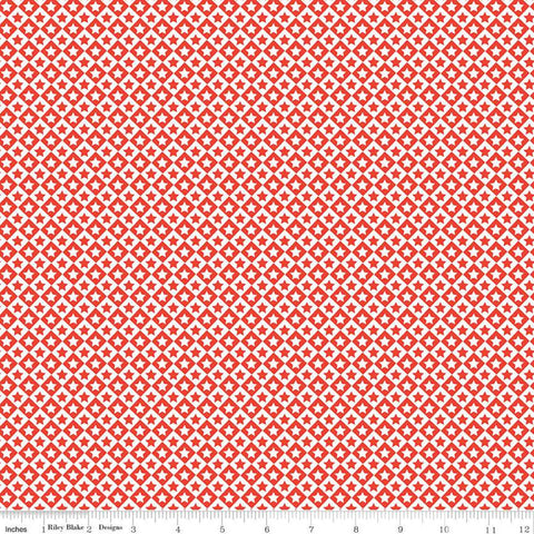 25 Inch End of Bolt Piece - Cops and Robbers Stars Red - Riley Blake - White Juvenile Stars Diamonds Geometric -  Quilting Cotton Fabric
