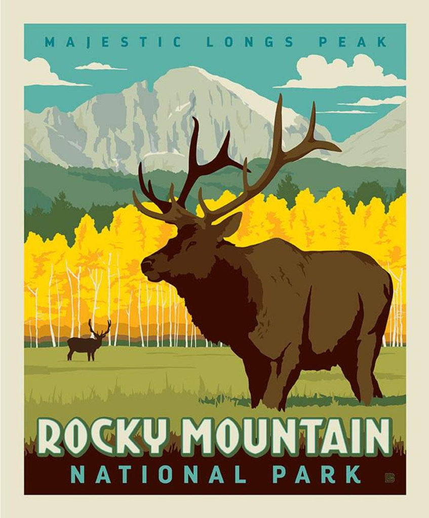 National Parks Poster Panel Rocky Mountain by Riley Blake Designs - Outdoors Recreation Colorado Longs Peak - Quilting Cotton Fabric