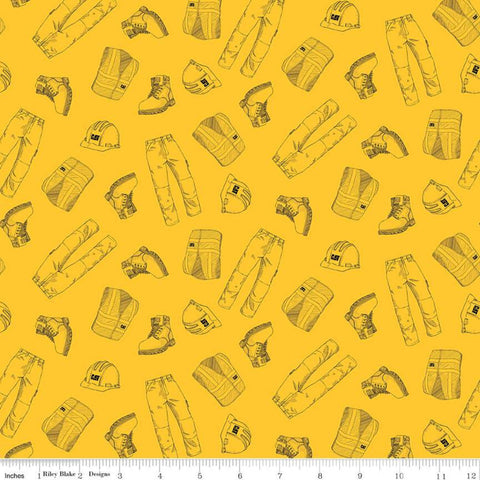 SALE CAT Garb Yellow - Riley Blake Designs - Construction CAT Logo Clothing - Quilting Cotton Fabric