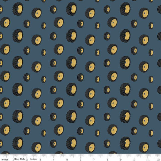 SALE CAT Tires Blue - Riley Blake Designs - Construction - Quilting Cotton Fabric