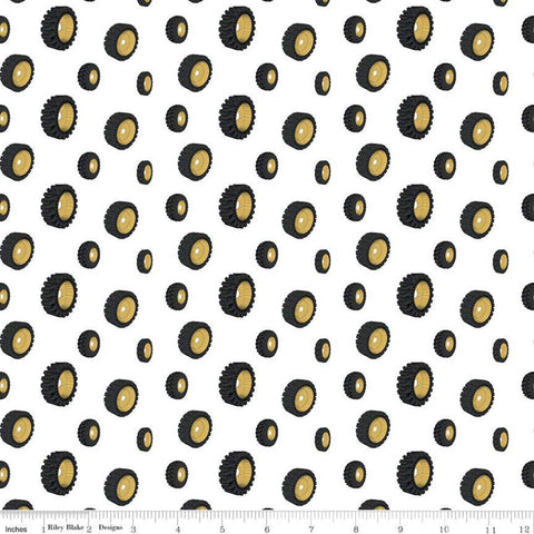 SALE CAT Tires White - Riley Blake Designs - Construction Truck Tires - Quilting Cotton Fabric