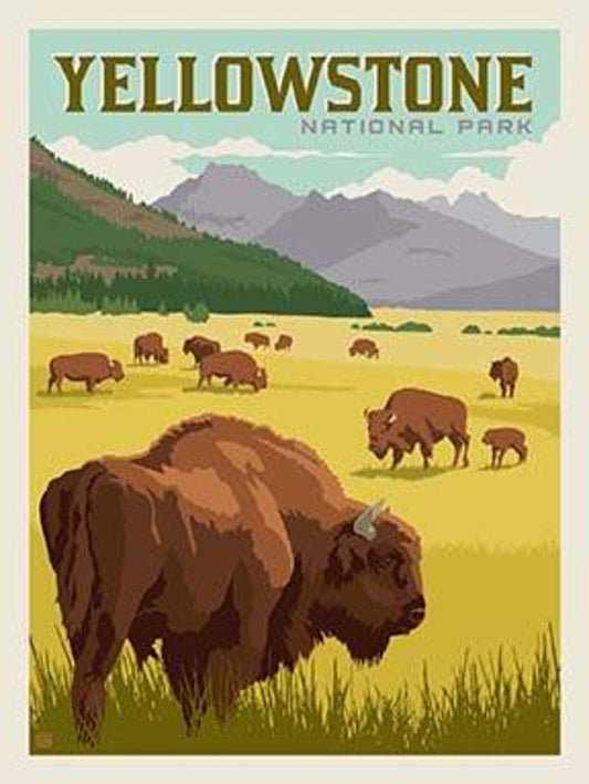 DEAL National Parks Poster Panel Yellowstone - Riley Blake Designs - Outdoors Recreation Wyoming Montana Bison - Quilting Cotton Fabric
