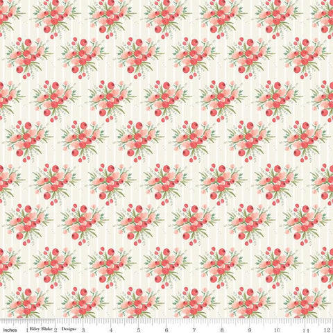 CLEARANCE Flower Market Bouquets Cream - Riley Blake - Floral Flowers Stripes Orange Pink - Quilting Cotton Fabric