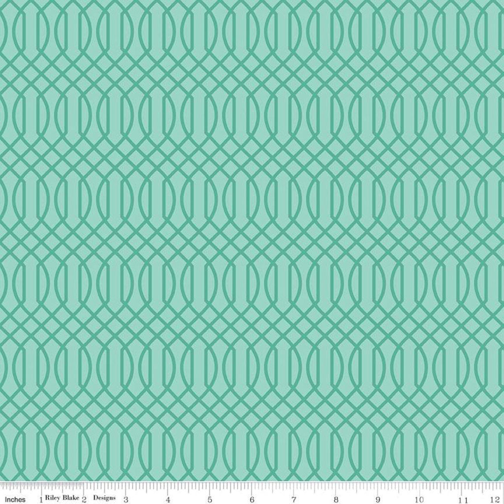 CLEARANCE Flower Market Geometric Teal - Riley Blake Designs - Interwovern Diamonds Blue Green - Quilting Cotton Fabric