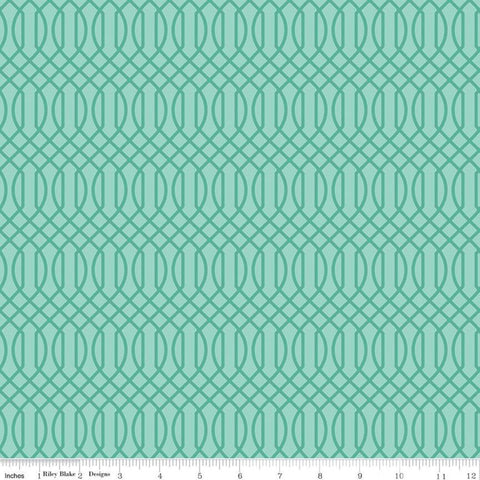 CLEARANCE Flower Market Geometric Teal - Riley Blake Designs - Interwovern Diamonds Blue Green - Quilting Cotton Fabric