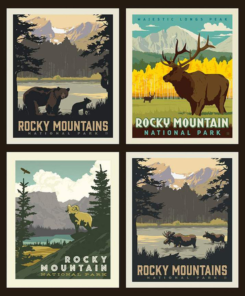 SALE National Parks Pillow Panel Rocky Mountain by Riley Blake Designs - Outdoors Recreation Colorado Wildlife - Quilting Cotton Fabric