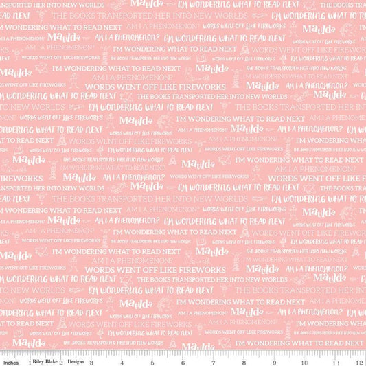 SALE Matilda Text Coral - Riley Blake Designs - Roald Dahl Reading Books Words Quotes Orange Pink - Quilting Cotton Fabric