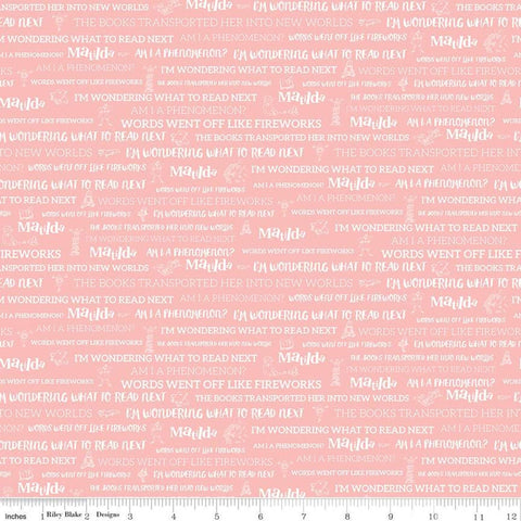 SALE Matilda Text Coral - Riley Blake Designs - Roald Dahl Reading Books Words Quotes Orange Pink - Quilting Cotton Fabric