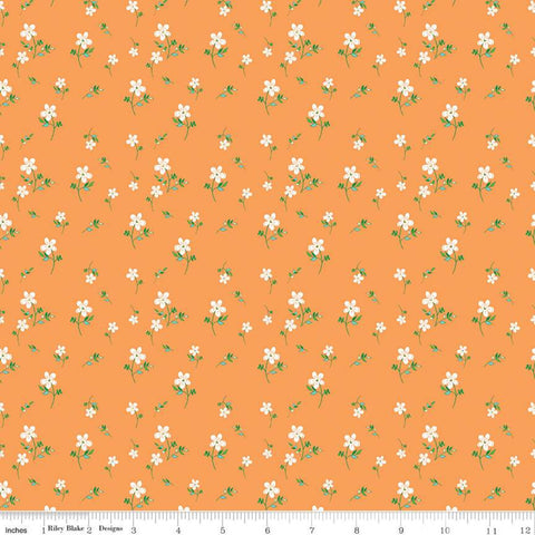 SALE Play Outside Flowers Orange - Riley Blake Designs - White Flower Floral - Quilting Cotton Fabric