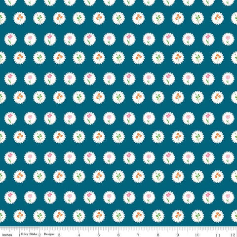 SALE Play Outside Circles Navy - Riley Blake Designs - Framed Flowers Floral Blue White  - Quilting Cotton Fabric