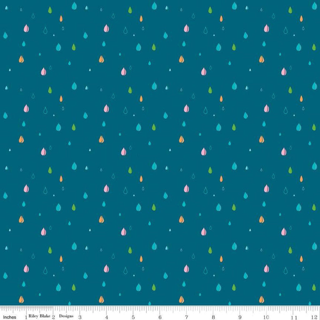 21" End of Bolt - SALE Play Outside Drops Navy - Riley Blake Designs - Scattered Raindrops Rain Blue  - Quilting Cotton Fabric