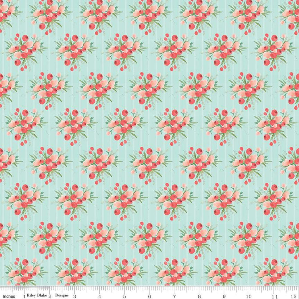 SALE Flower Market Bouquets Mint - Riley Blake Designs - Floral Flowers Stripes Green - Quilting Cotton Fabric