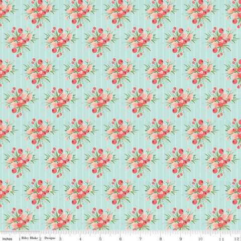 SALE Flower Market Bouquets Mint - Riley Blake Designs - Floral Flowers Stripes Green - Quilting Cotton Fabric