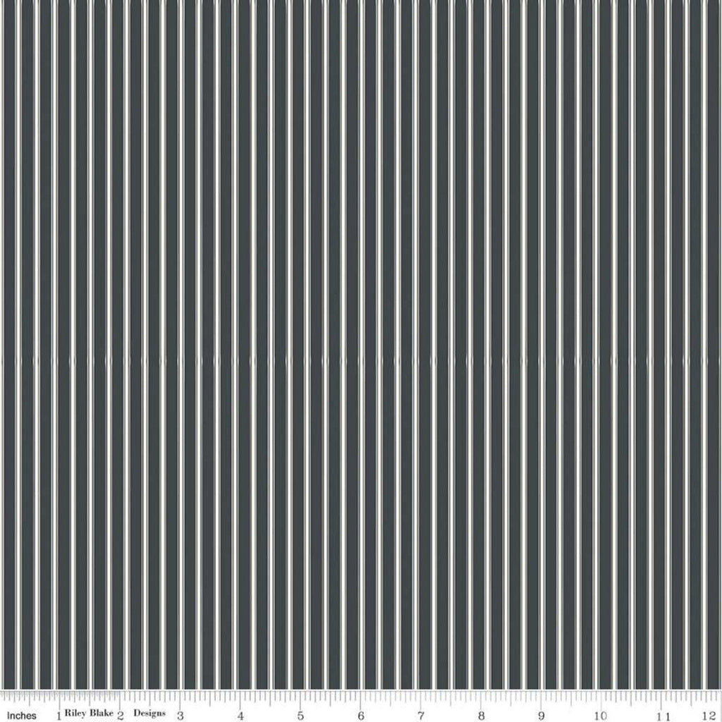 15" End of Bolt Piece - SALE Gingham Farm Stripes Charcoal - Riley Blake Designs - Gray Cream Striped Stripe - Quilting Cotton Fabric