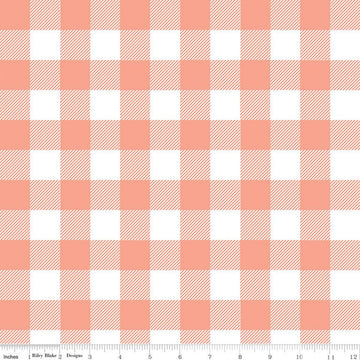 Modern Farmhouse Buffalo Check Coral - Riley Blake Designs - Orange White Large PRINTED Gingham Checkered  - Quilting Cotton Fabric