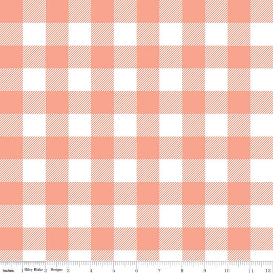 Modern Farmhouse Buffalo Check Coral - Riley Blake Designs - Orange White Large PRINTED Gingham Checkered  - Quilting Cotton Fabric