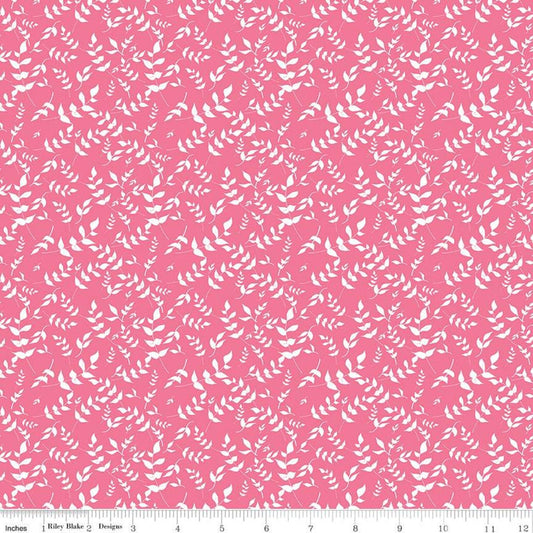 SALE Play Outside Branches Pink - Riley Blake Designs - White Leaves - Quilting Cotton Fabric