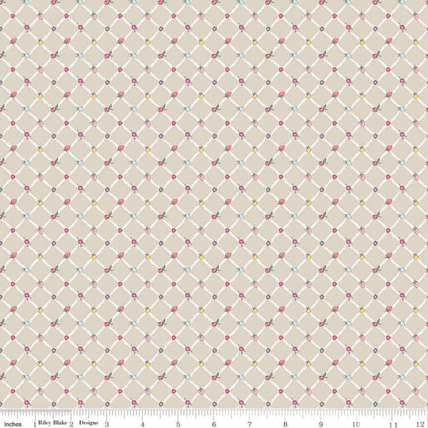 CLEARANCE Moments Crosswalk Tan - Riley Blake Designs -  Geometric Diagonal Lattice Fruit - Quilting Cotton Fabric