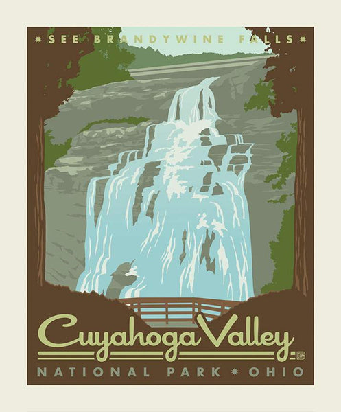 SALE National Parks Poster Panel Cuyahoga Valley by Riley Blake Designs - Brandywine Falls Ohio Recreation - Quilting Cotton Fabric