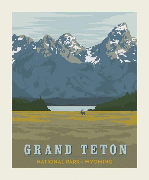 National Parks Poster Panel Grand Teton by Riley Blake Designs - Wyoming Mountains Lake Wildlife Recreation - Quilting Cotton Fabric