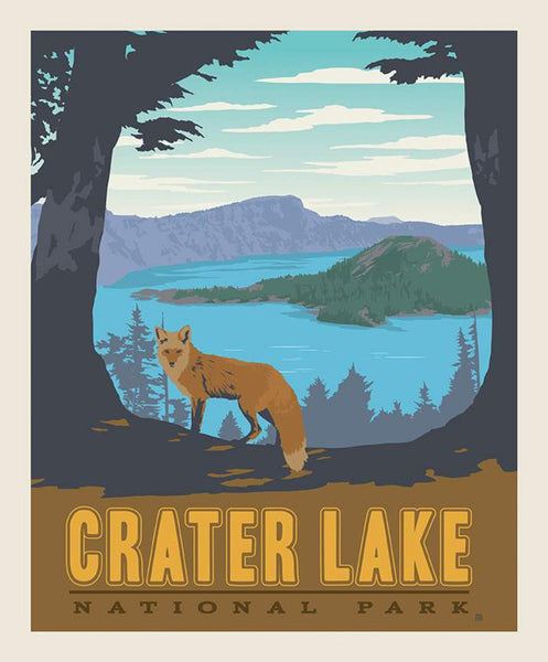 SALE National Parks Poster Panel Crater Lake by Riley Blake Designs - Outdoors Recreation Oregon Mountain Wolf - Quilting Cotton Fabric