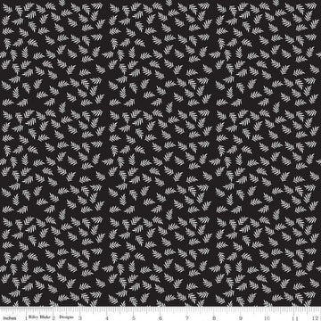 SALE Modern Farmhouse Fern Leaves Black - Riley Blake Designs - White Leaves on Black Floral - Quilting Cotton Fabric
