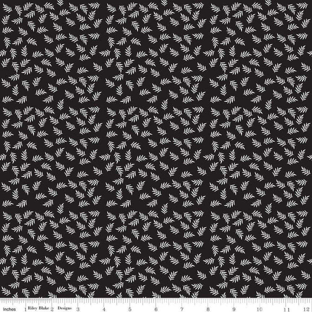 SALE Modern Farmhouse Fern Leaves Black - Riley Blake Designs - White Leaves on Black Floral - Quilting Cotton Fabric
