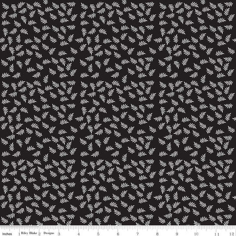 SALE Modern Farmhouse Fern Leaves Black - Riley Blake Designs - White Leaves on Black Floral - Quilting Cotton Fabric