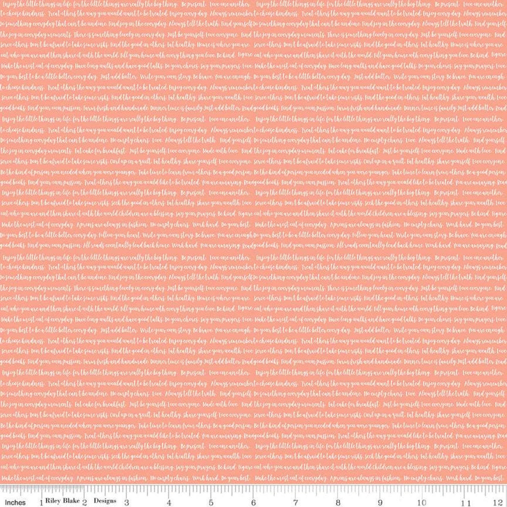 SALE Modern Farmhouse  Words Coral - Riley Blake Designs - White Script Text Positive Messages on Orange - Quilting Cotton Fabric