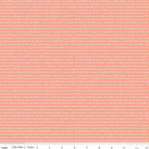 SALE Modern Farmhouse  Words Coral - Riley Blake Designs - White Script Text Positive Messages on Orange - Quilting Cotton Fabric