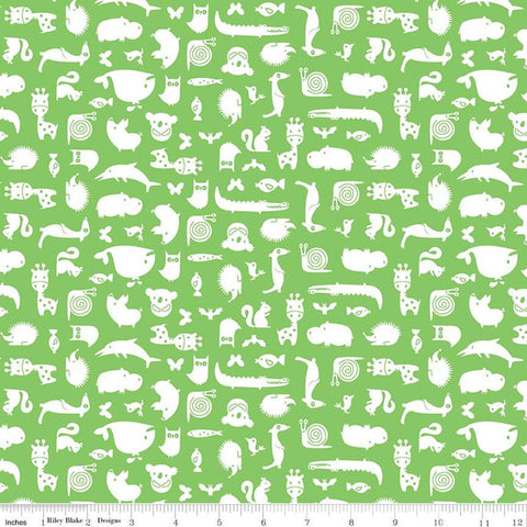 SALE Noah's Ark Animal Toss Green - Riley Blake Designs - Juvenile White Animals on Green - Quilting Cotton Fabric