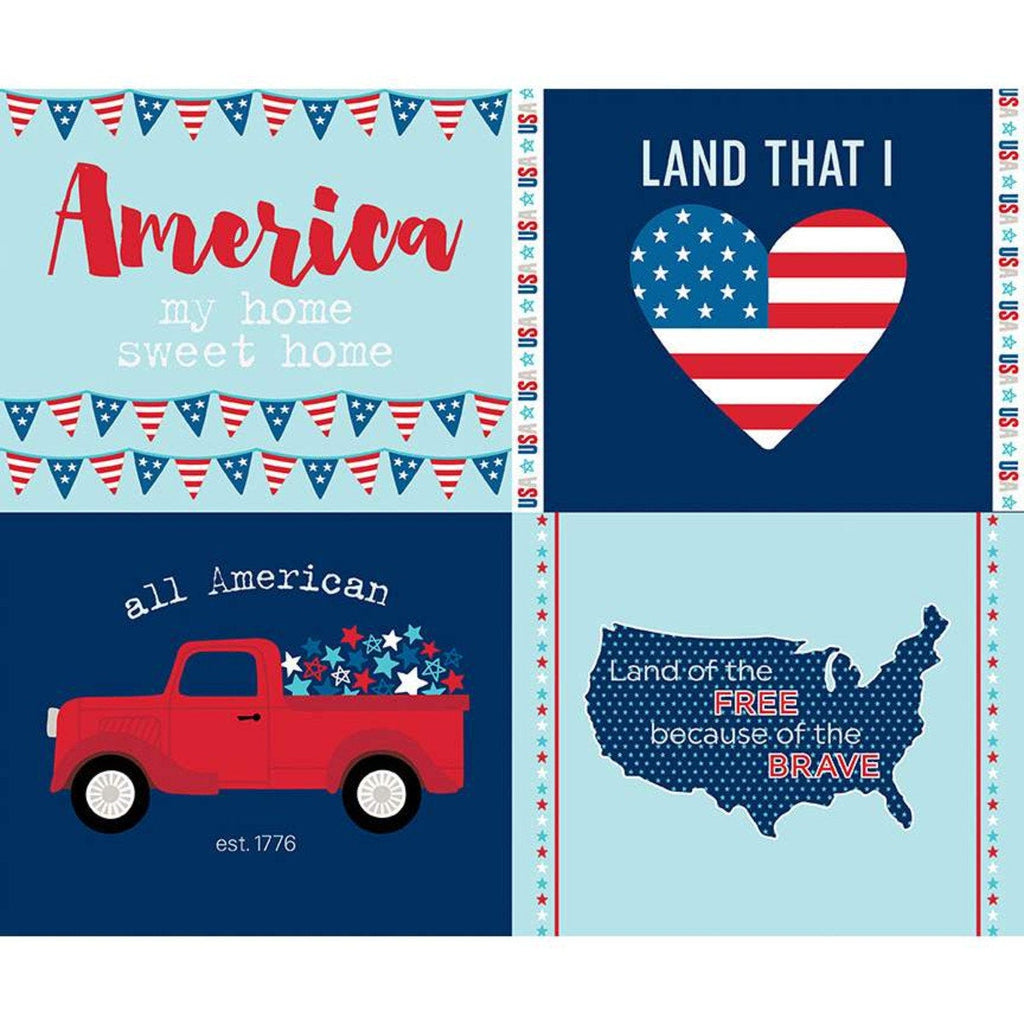 CLEARANCE Fireworks and Freedom Placemat Panel Aqua - Riley Blake - Blue Patriotic Independence Day  - Quilting Cotton Fabric