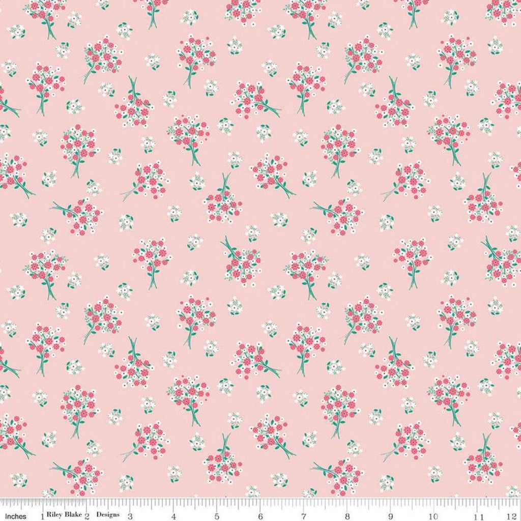 SALE Singing in the Rain Bouquets Baby Pink - Riley Blake Designs - Flowers Floral - Quilting Cotton Fabric