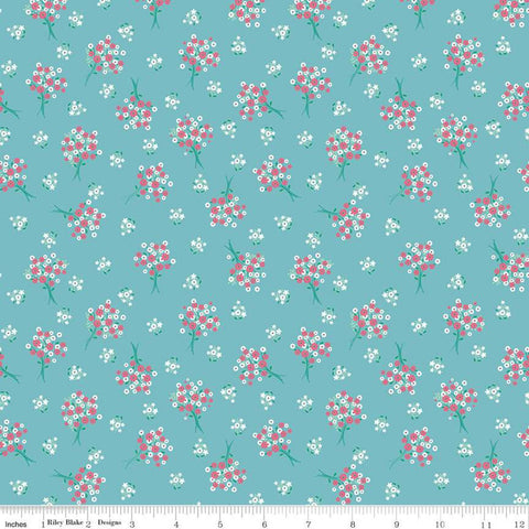 SALE Singing in the Rain Bouquets Peacock - Riley Blake Designs - Flowers Floral Blue - Quilting Cotton Fabric