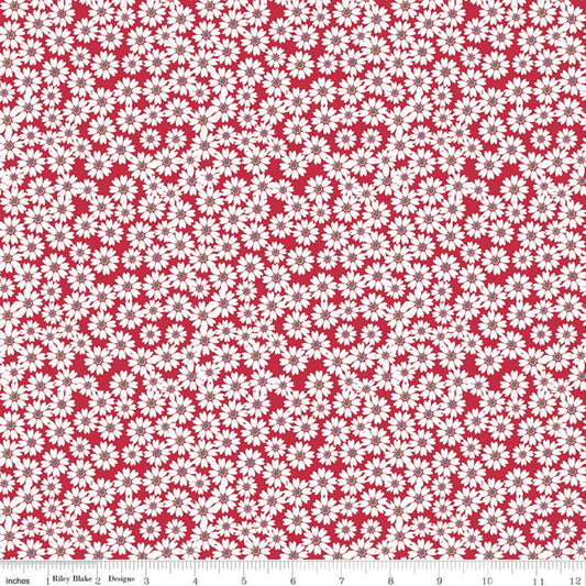 14" End of Bolt - DEAL Singing in the Rain Daisy Fields Red - Riley Blake Designs - Floral White Flowers on Red - Quilting Cotton Fabric