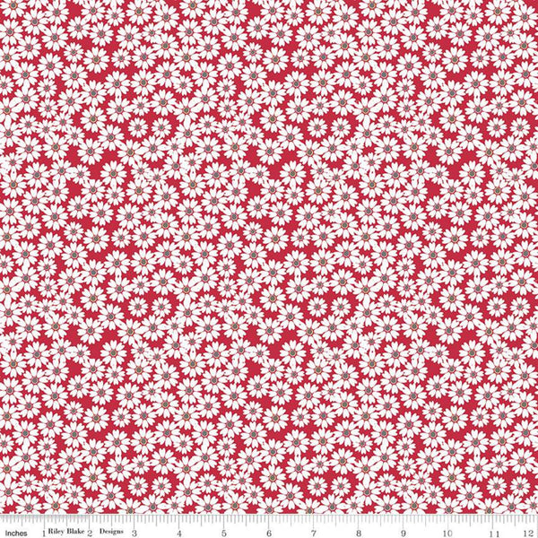 SALE Singing in the Rain Daisy Fields Red - Riley Blake Designs - Floral White Flowers on Red - Quilting Cotton Fabric