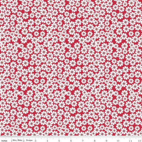SALE Singing in the Rain Daisy Fields Red - Riley Blake Designs - Floral White Flowers on Red - Quilting Cotton Fabric