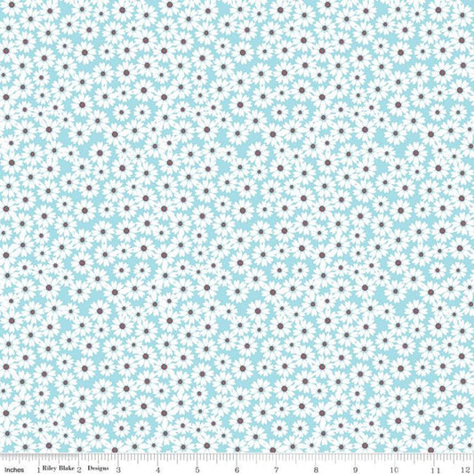 DEAL Singing in the Rain Daisy Fields Waterfall - Riley Blake Designs - Floral White Flowers on Blue - Quilting Cotton Fabric