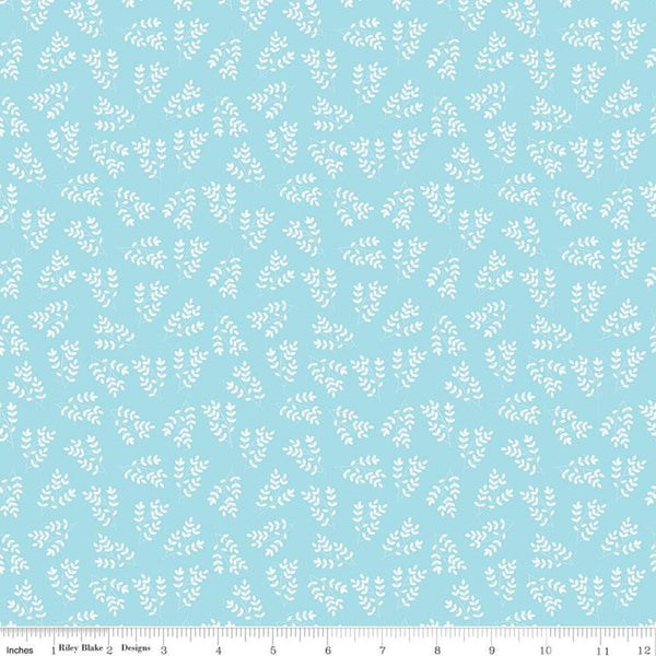 SALE Singing in the Rain Stems Waterfall - Riley Blake Designs - Floral White Leaves on Blue - Quilting Cotton Fabric - choose your cut