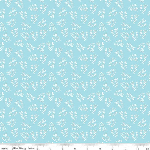 SALE Singing in the Rain Stems Waterfall - Riley Blake Designs - Floral White Leaves on Blue - Quilting Cotton Fabric - choose your cut