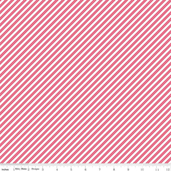 SALE Singing in the Rain Ribbons Raspberry - Riley Blake Designs - Pink White Diagonal Stripes Striped Stripe - Quilting Cotton Fabric