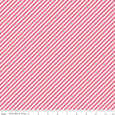 SALE Singing in the Rain Ribbons Raspberry - Riley Blake Designs - Pink White Diagonal Stripes Striped Stripe - Quilting Cotton Fabric