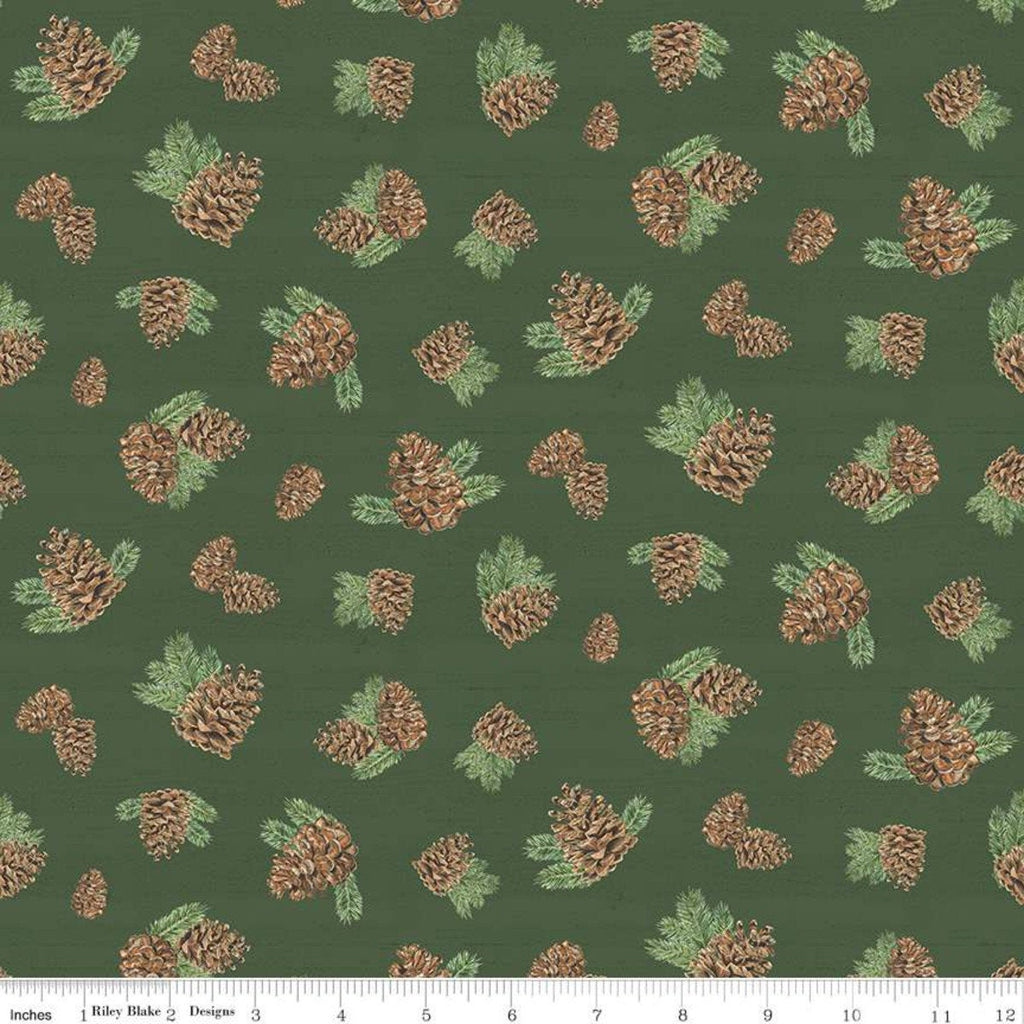 SALE Send Me to the Woods Pinecones Green - Riley Blake Designs - Outdoors Trees Pines Cones Pine   - Quilting Cotton Fabric