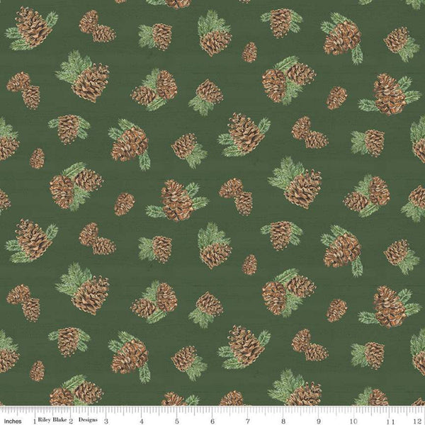 9" End of Bolt - SALE Send Me to the Woods Pinecones Green - Riley Blake Design - Outdoors Trees Pines Cones Pine   - Quilting Cotton Fabric