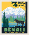 National Parks Poster Panel Denali - Riley Blake - Outdoors Recreation Alaska Mountain Wolf DIGITALLY PRINTED - Quilting Cotton Fabric