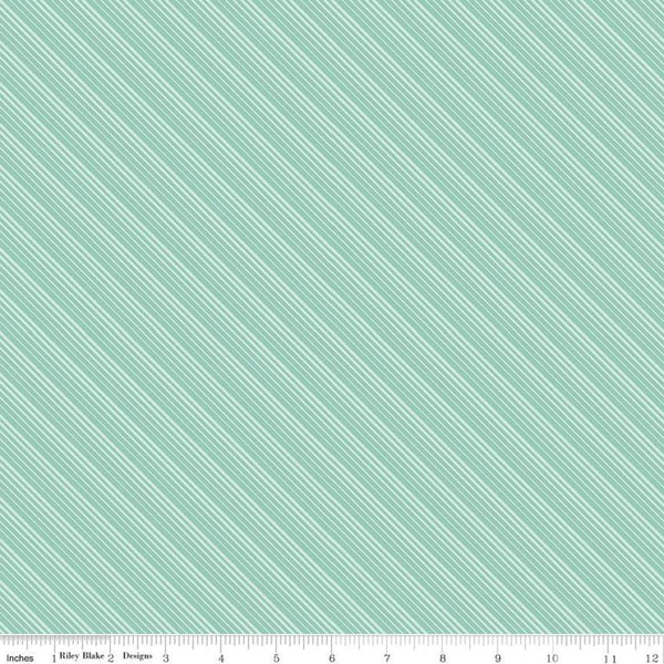 SALE Splendor Stripe Mint - Riley Blake Designs - Green Diagonal Stripes Striped  -  Quilting Cotton Fabric