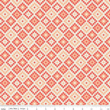 30" End of Bolt - Woodland Spring God's Eye Coral - Riley Blake Designs - Orange Geometric -  Quilting Cotton Fabric
