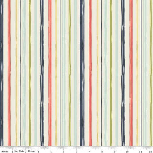 25" End of Bolt Piece - SALE Woodland Spring Stripe Cream - Riley Blake Designs - Stripes Striped -  Quilting Cotton Fabric