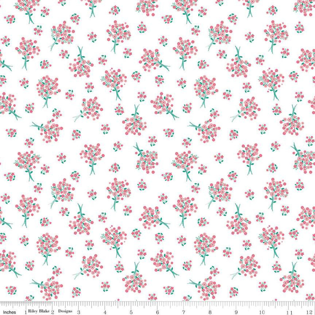 SALE Singing in the Rain Bouquets White - Riley Blake Designs - Flowers Floral - Quilting Cotton Fabric