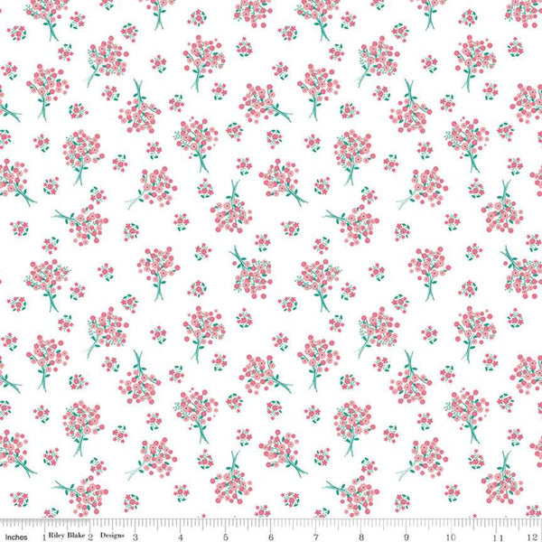 CLEARANCE Singing in the Rain Bouquets White - Riley Blake Designs - Flowers Floral - Quilting Cotton Fabric